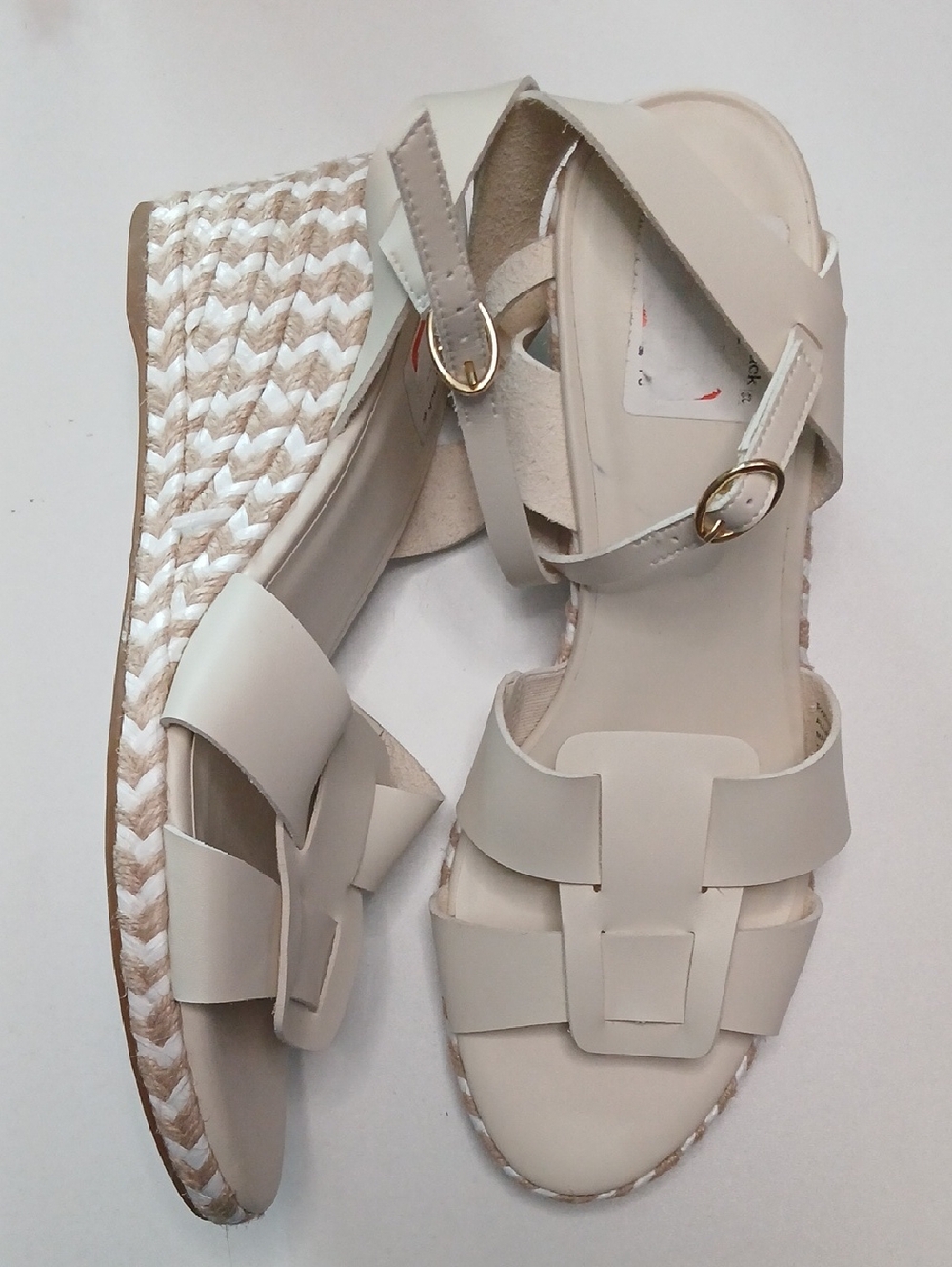 Women’s Cream Woven Platform Sandals with Ankle Strap